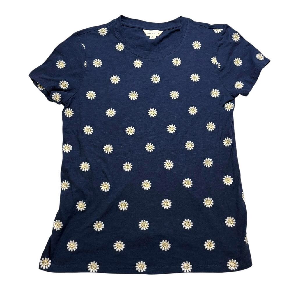 NWT Lucky Brand Short Sleeve Shirt - Medium - Navy Blue with White Floral Print